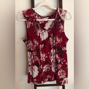 CHARTER CLUB RED SLEEVELESS WITH GOLD EMBELLISHED NECK LINE